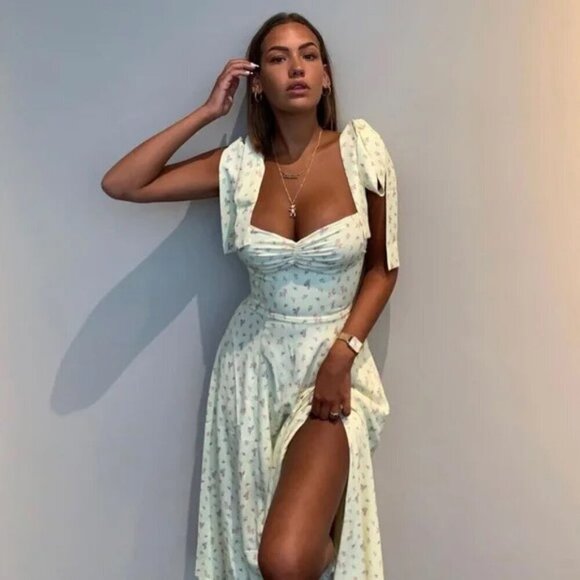 💕HOUSE OF CB💕 Alicia Midi Sundress ~ Lemon Floral Print Large - Picture 8 of 16